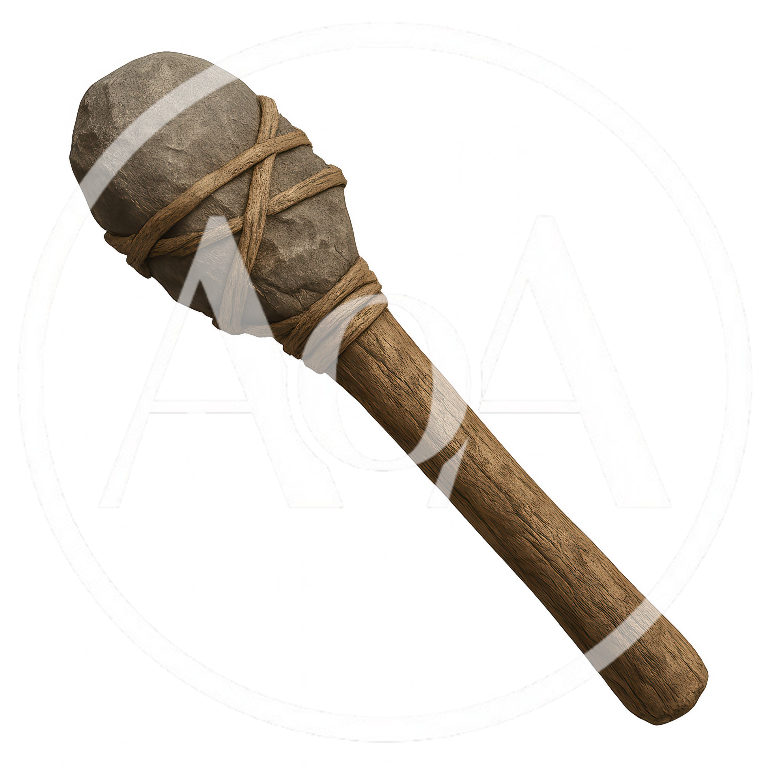 Primitive Stone Club Weapon With Wooden Handle