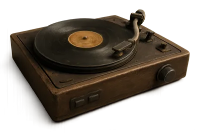 Vintage Wooden Turntable Playing A Vinyl Record