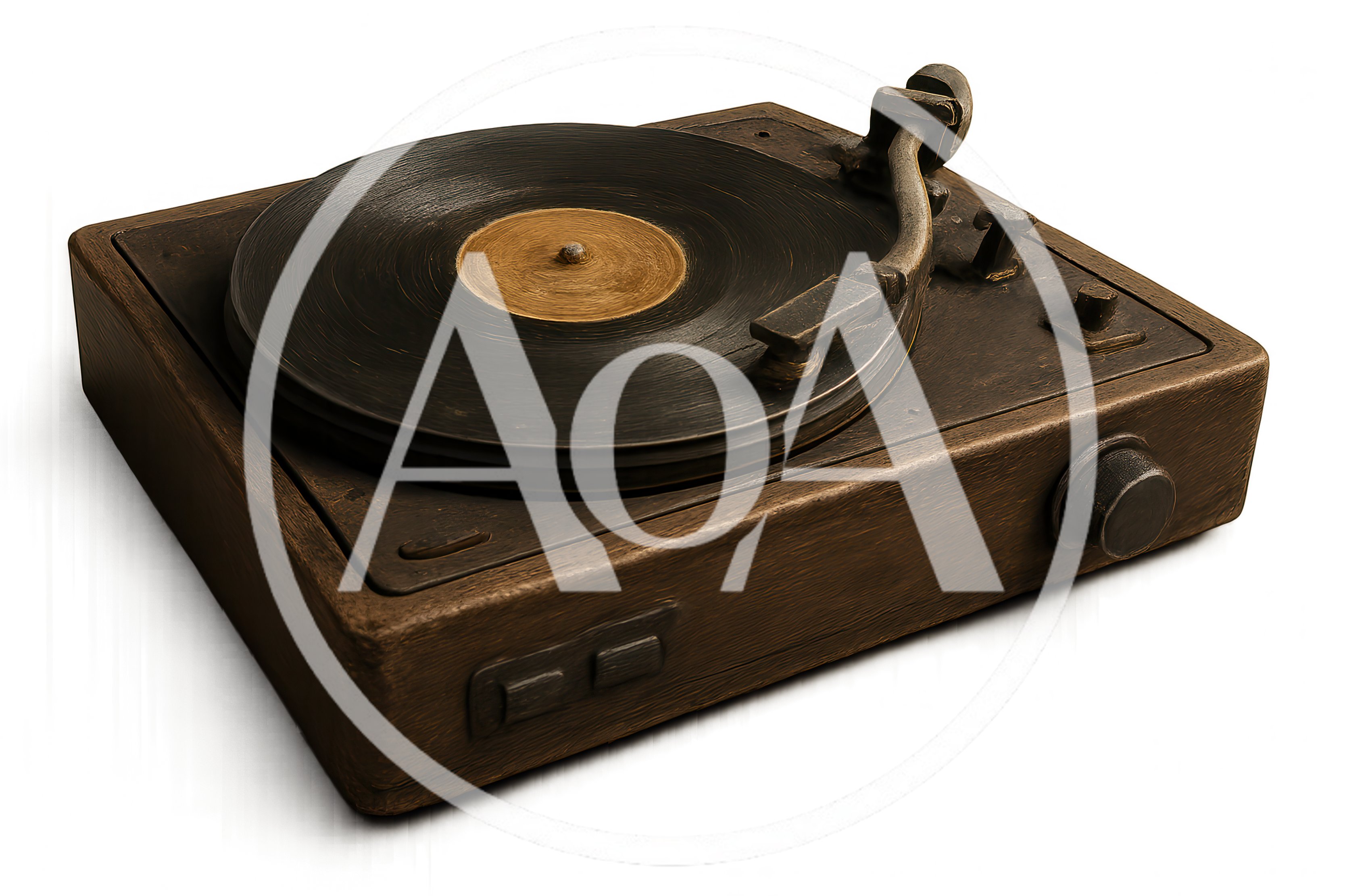 Vintage Wooden Turntable Playing A Vinyl Record
