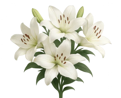 Beautiful White Lily Flowers Bouquet Isolated On Black Background