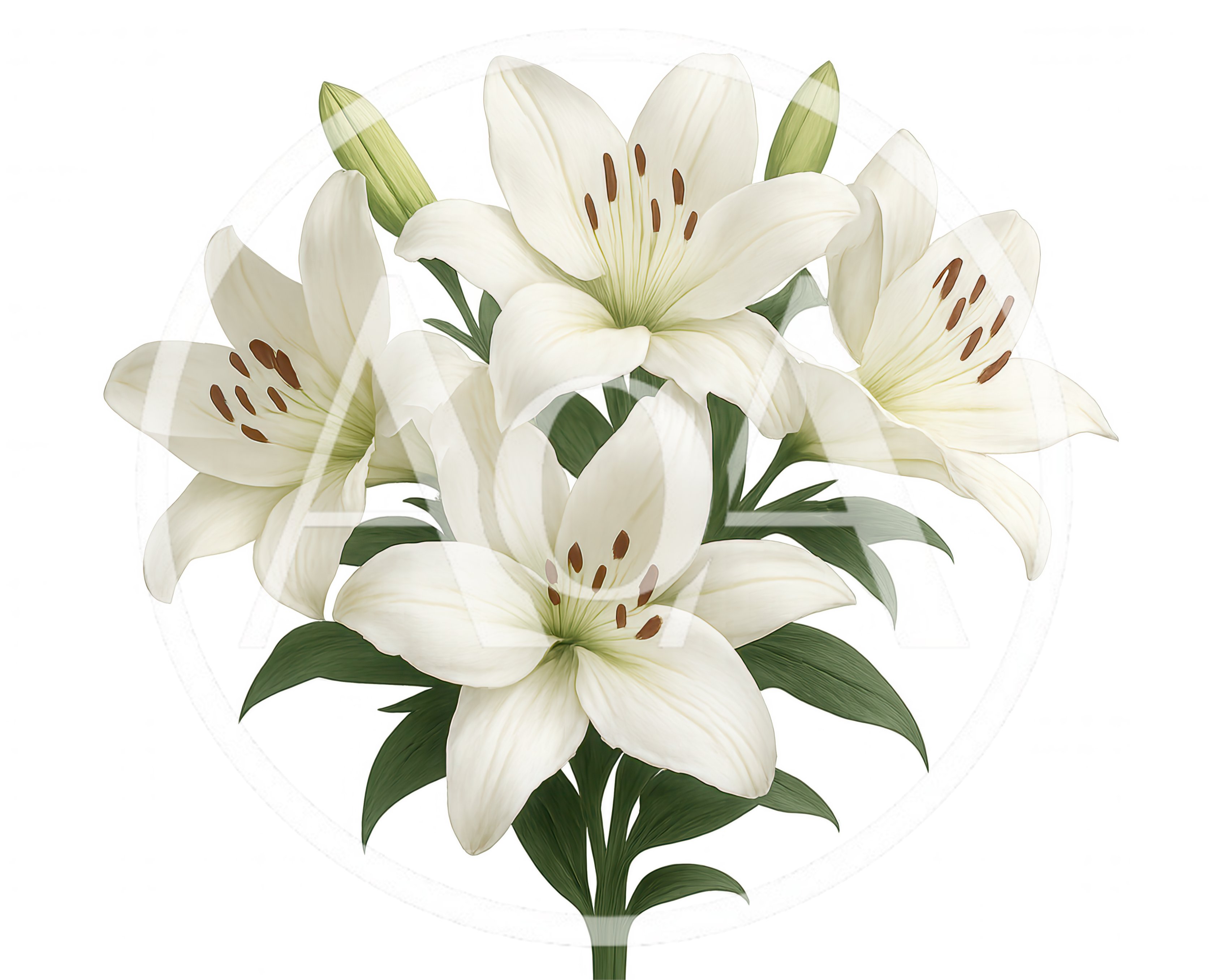 Beautiful White Lily Flowers Bouquet Isolated On Black Background
