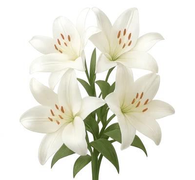 Beautiful White Lily Flowers Bouquet Isolated On White