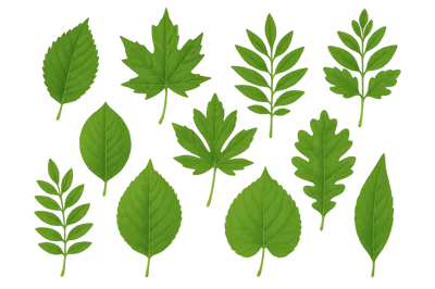 Collection Of Various Green Botanical Leaf Illustrations