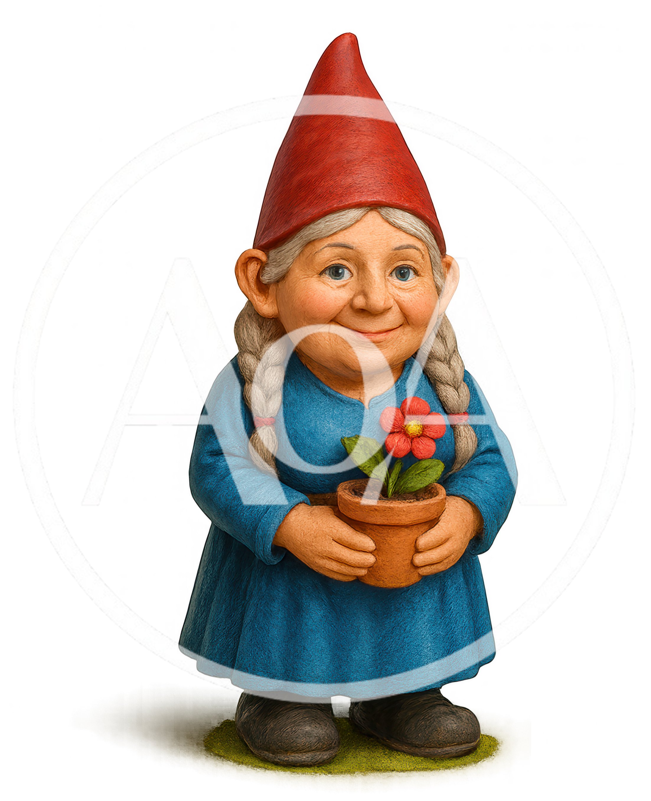 Garden Gnome Figurine Holding A Potted Flower