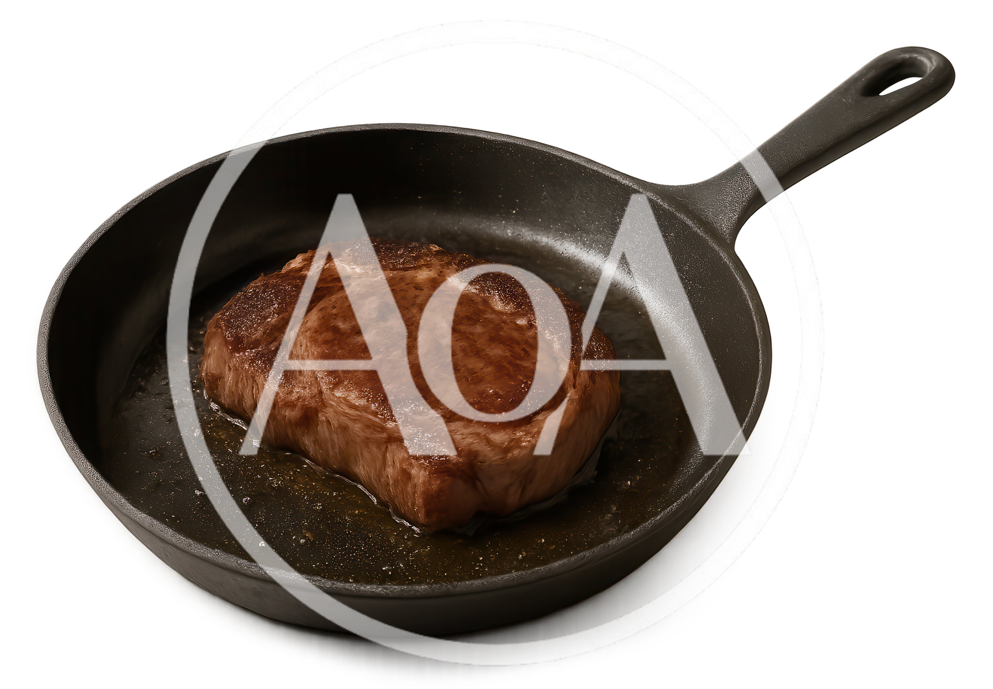 Seared Ribeye Steak Cooking In A Cast Iron Skillet