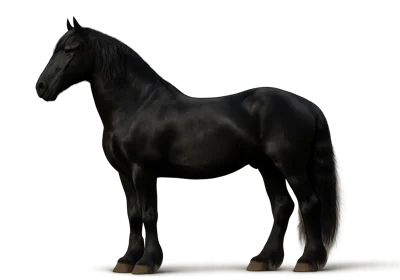 Full Body Portrait Of A Majestic Black Friesian Horse