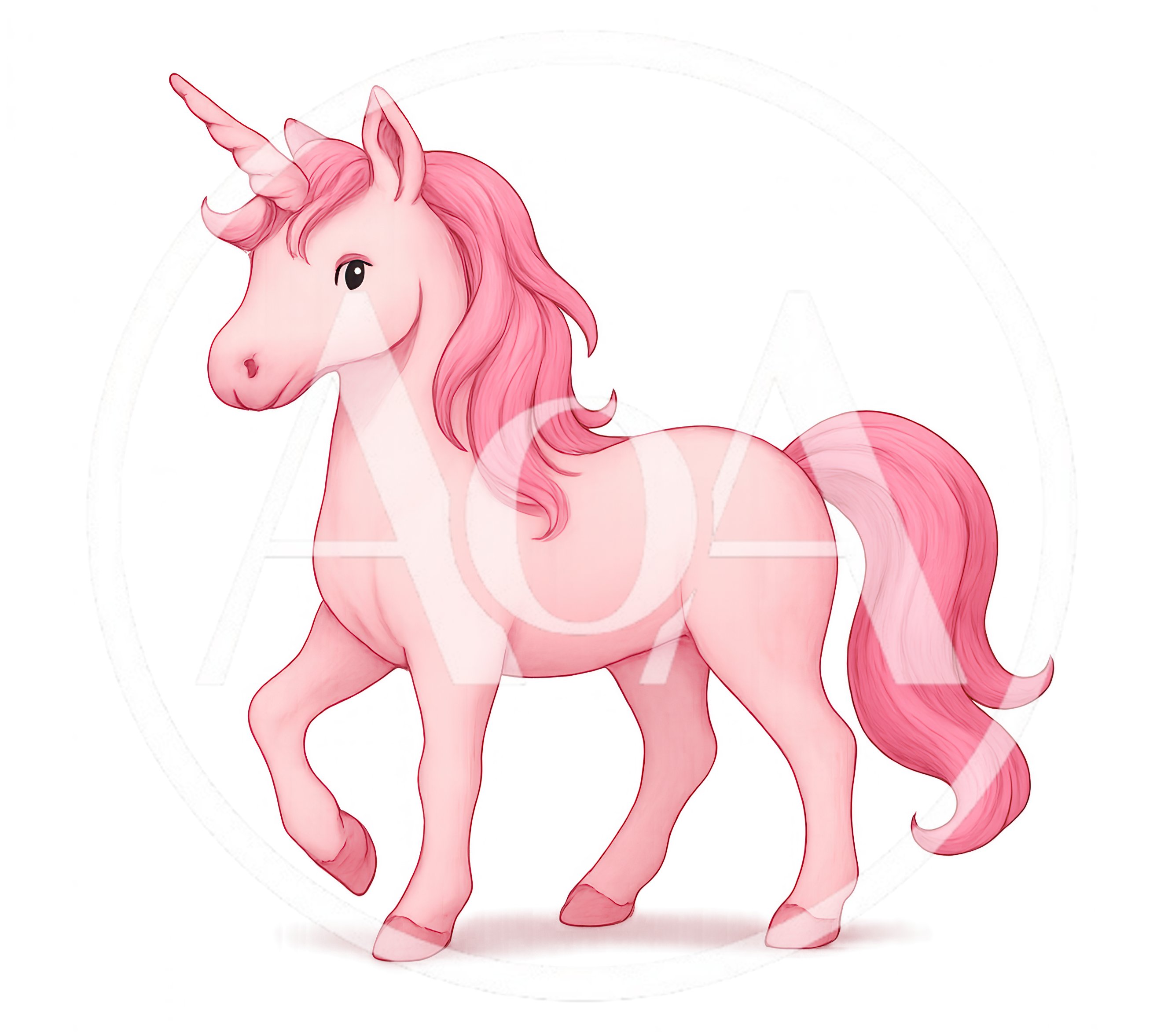 Pink Unicorn Illustration On White Background