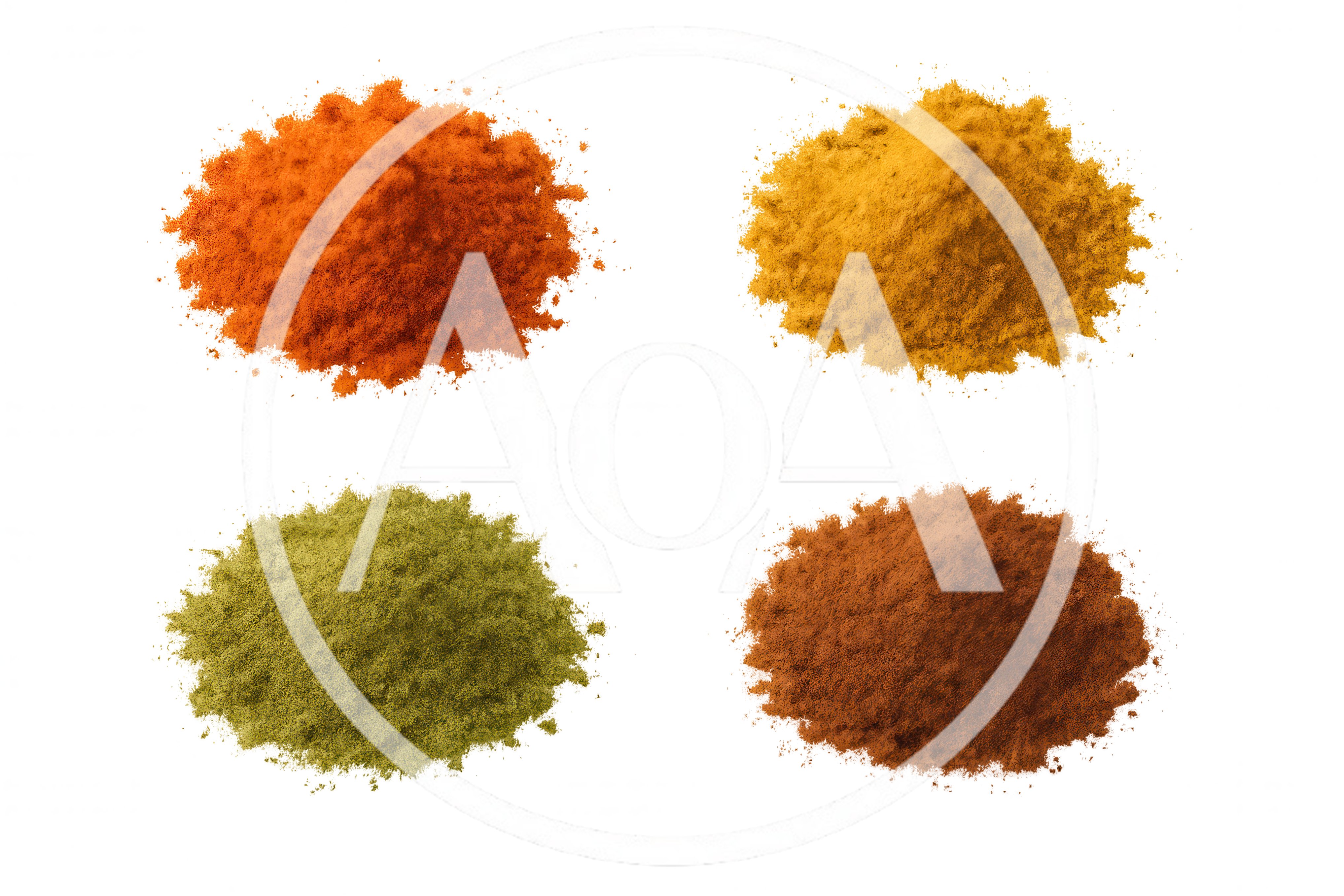 Four Piles Of Colorful Ground Spices On Black Background