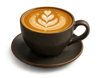 Latte Art In A Dark Ceramic Cup