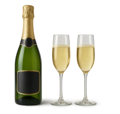 Champagne Bottle And Two Flutes On White Background