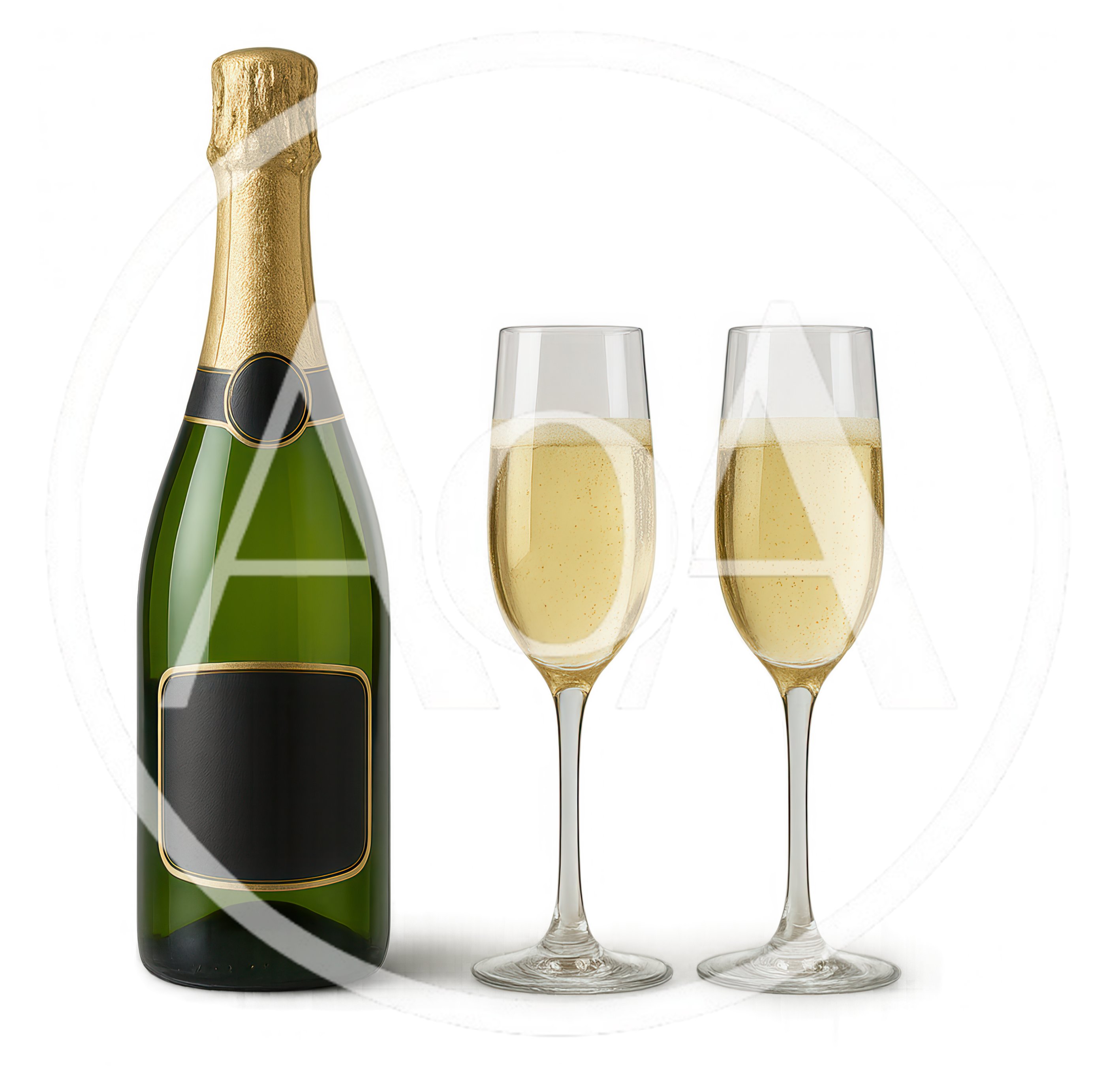 Champagne Bottle And Two Flutes On White Background