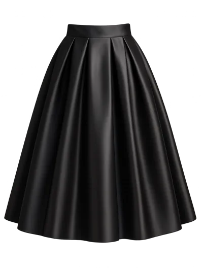 Black Pleated Faux Leather Midi Skirt