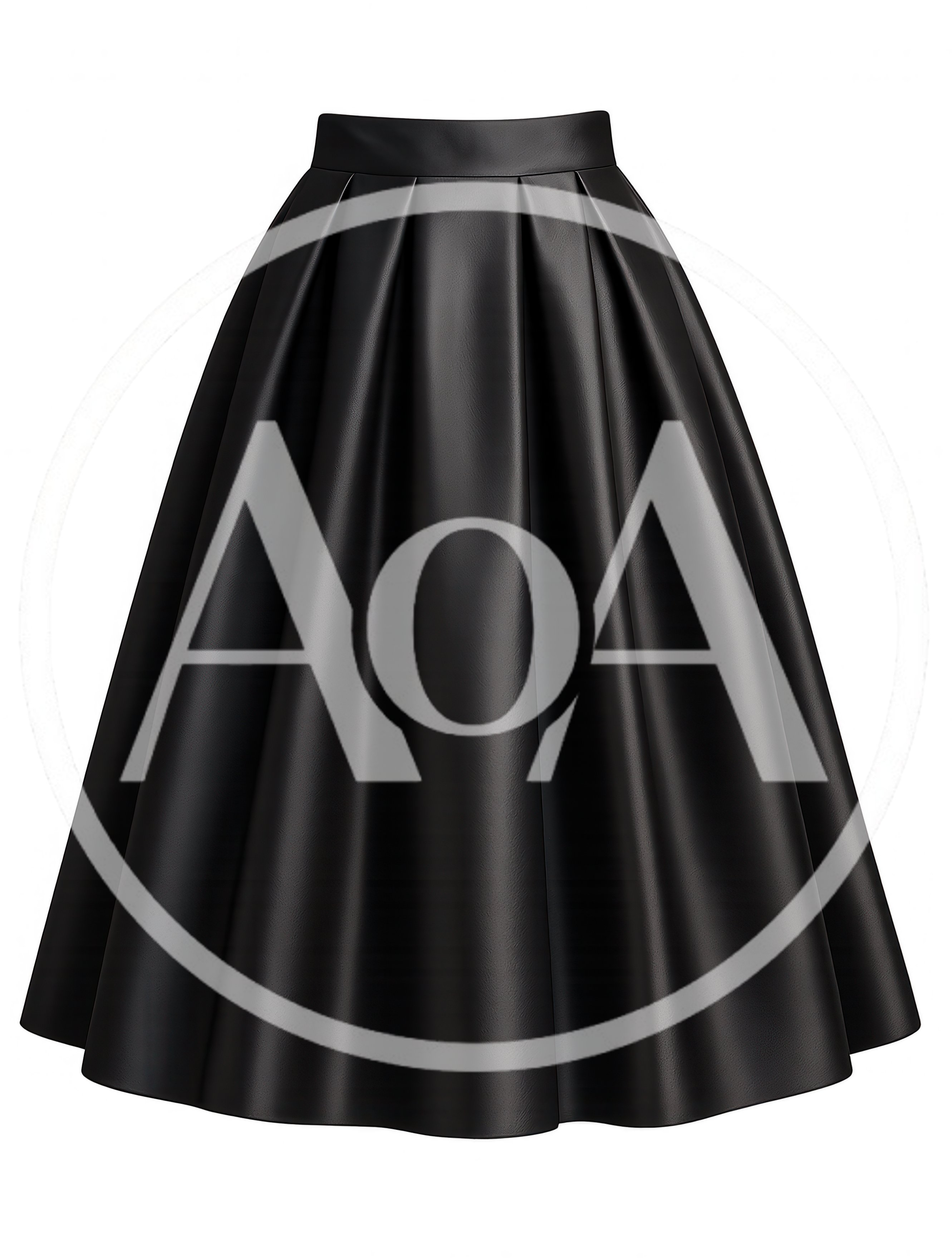 Black Pleated Faux Leather Midi Skirt
