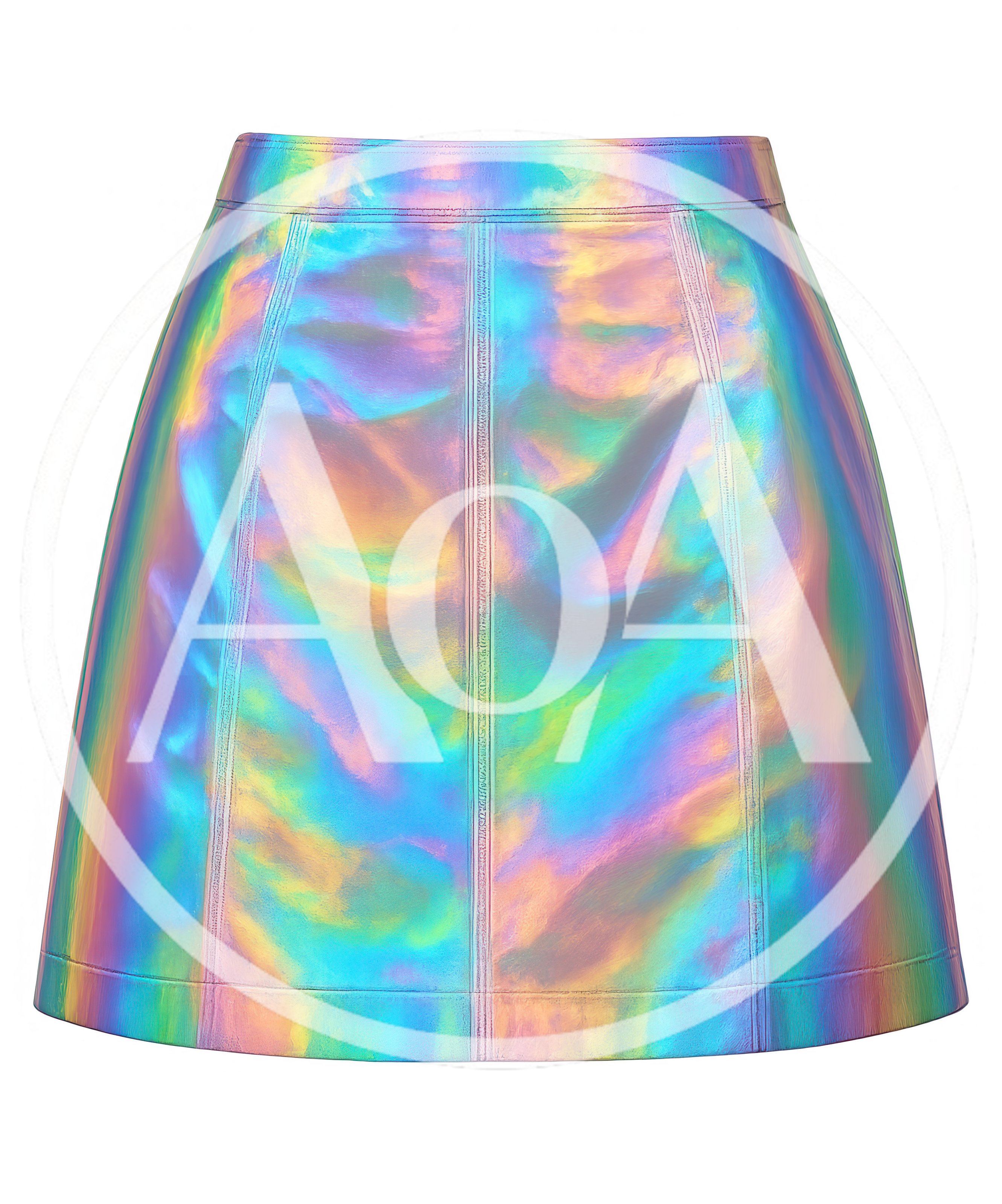 Holographic Metallic Mini Skirt Isolated On White