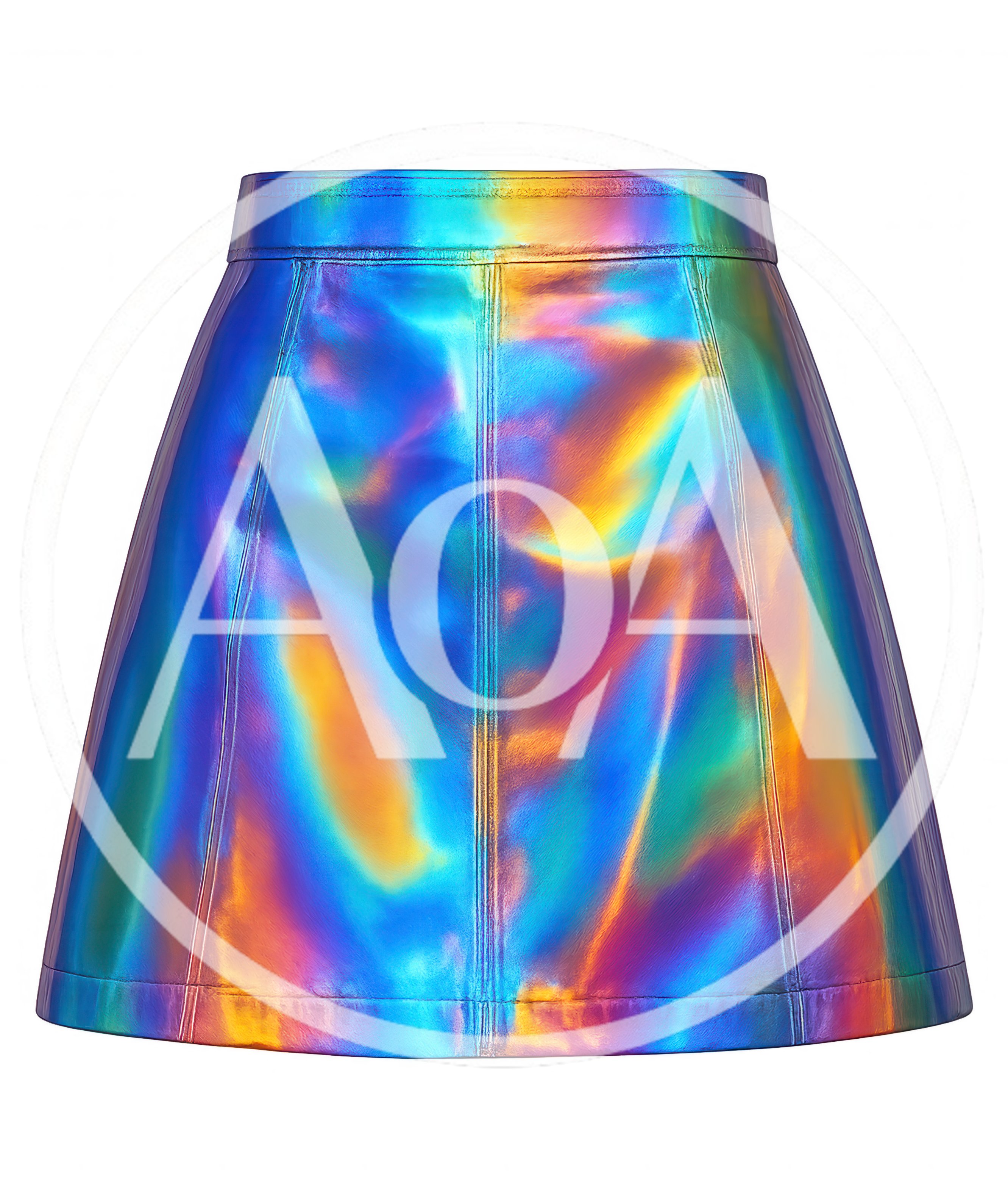 Holographic Metallic Mini Skirt Isolated On White