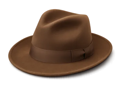 Classic Brown Felt Fedora Hat Isolated On Black Background