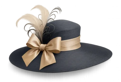 Elegant Navy Blue Wide Brim Hat With Beige Bow