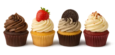 Four Gourmet Cupcakes With Different Toppings