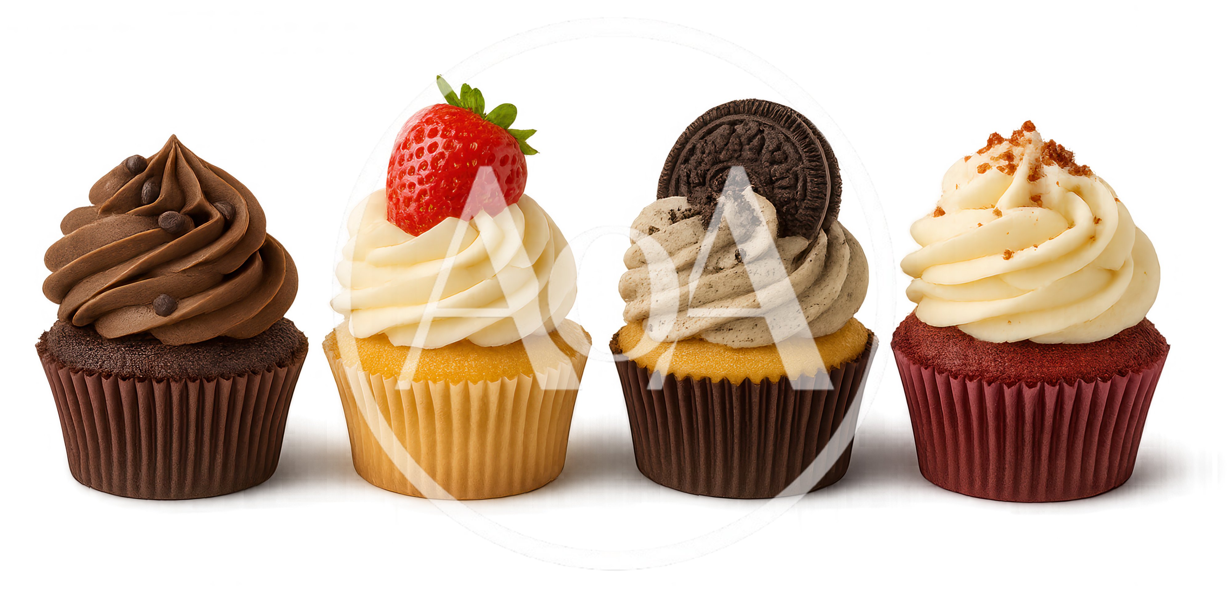 Four Gourmet Cupcakes With Different Toppings