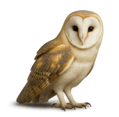 Barn Owl Standing Isolated On White Background