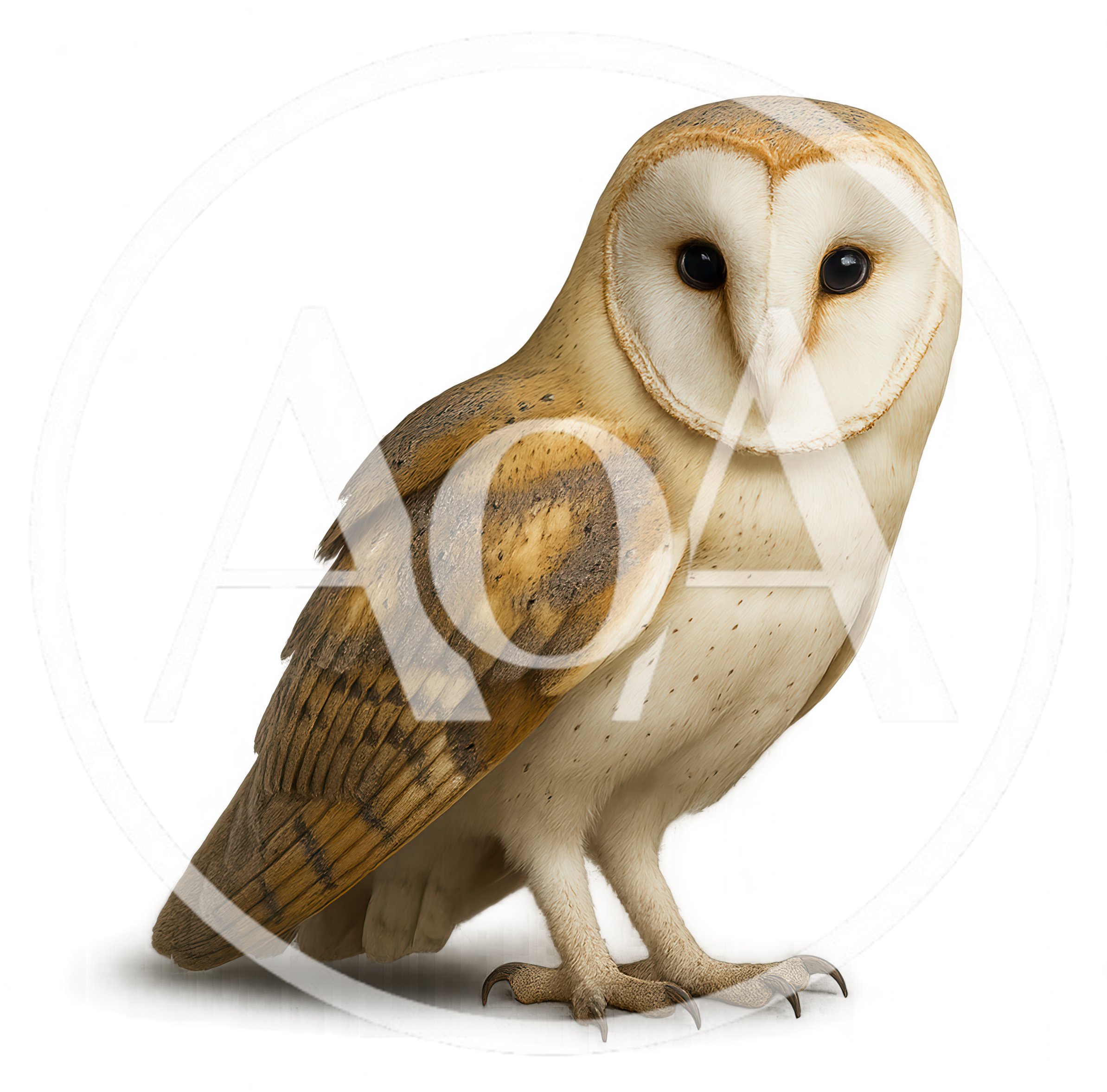 Barn Owl Standing Isolated On White Background