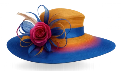 Elegant Yellow And Blue Wide Brimmed Formal Hat