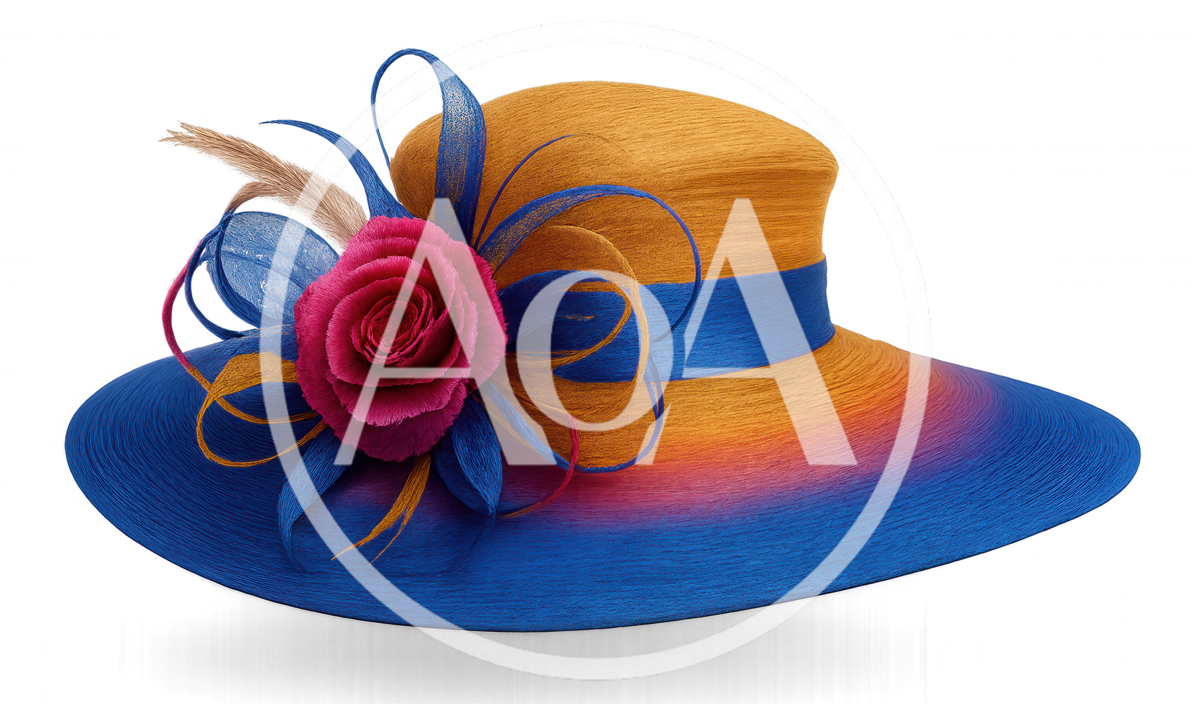 Elegant Yellow And Blue Wide Brimmed Formal Hat