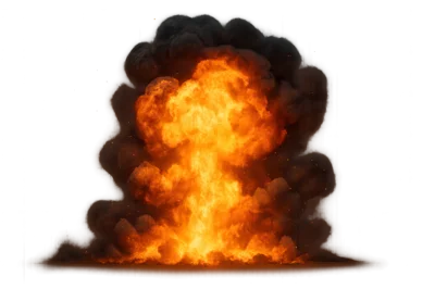 Large Fiery Explosion With Thick Black Smoke Clouds