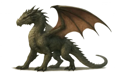 Full Body Illustration Of A Green Fantasy Dragon