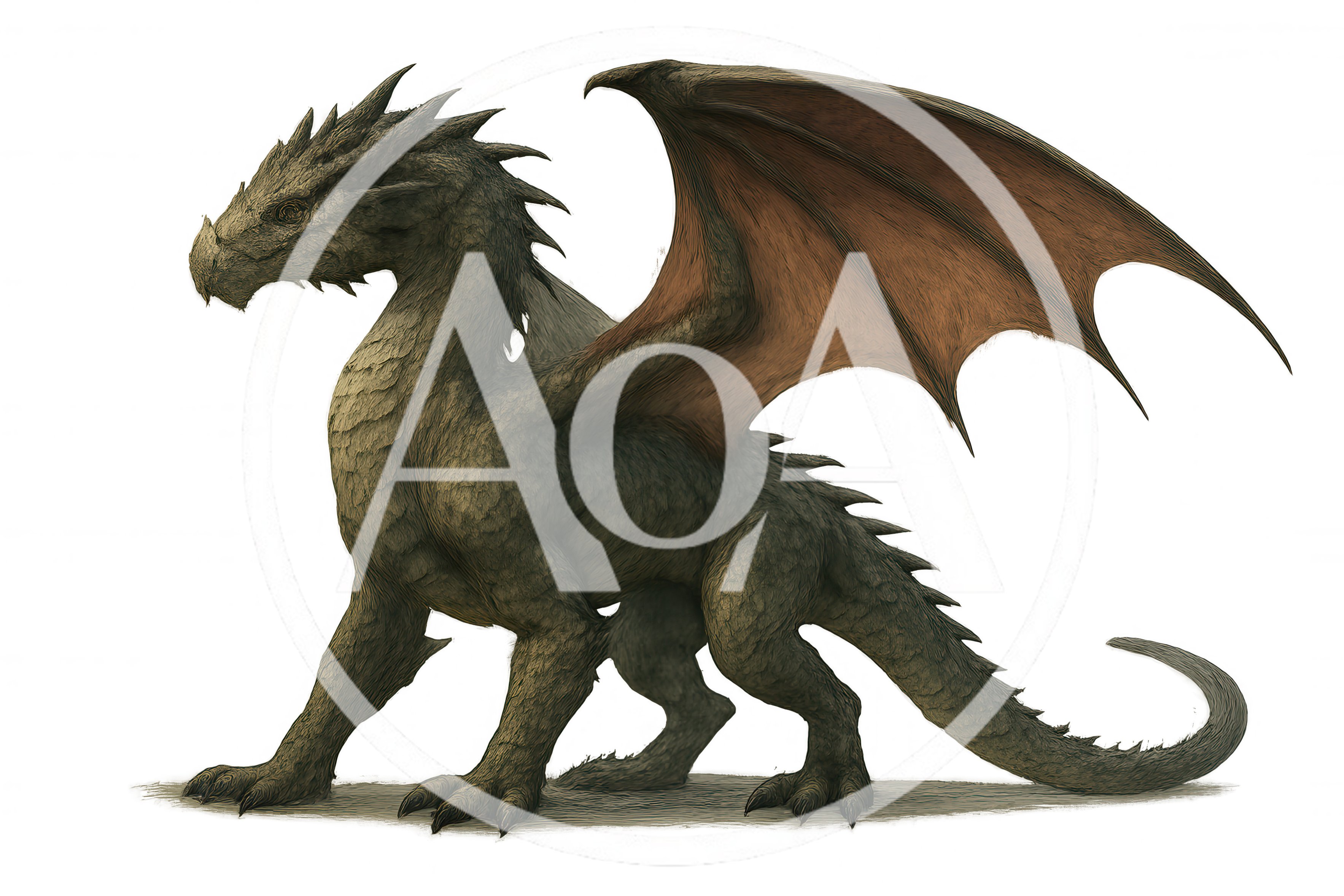 Full Body Illustration Of A Green Fantasy Dragon