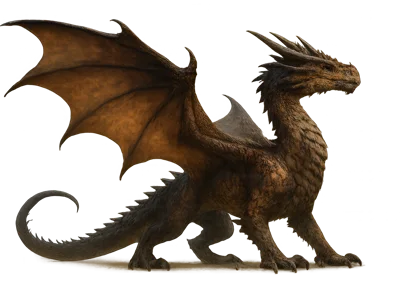 Brown Fantasy Dragon Standing With Spread Wings