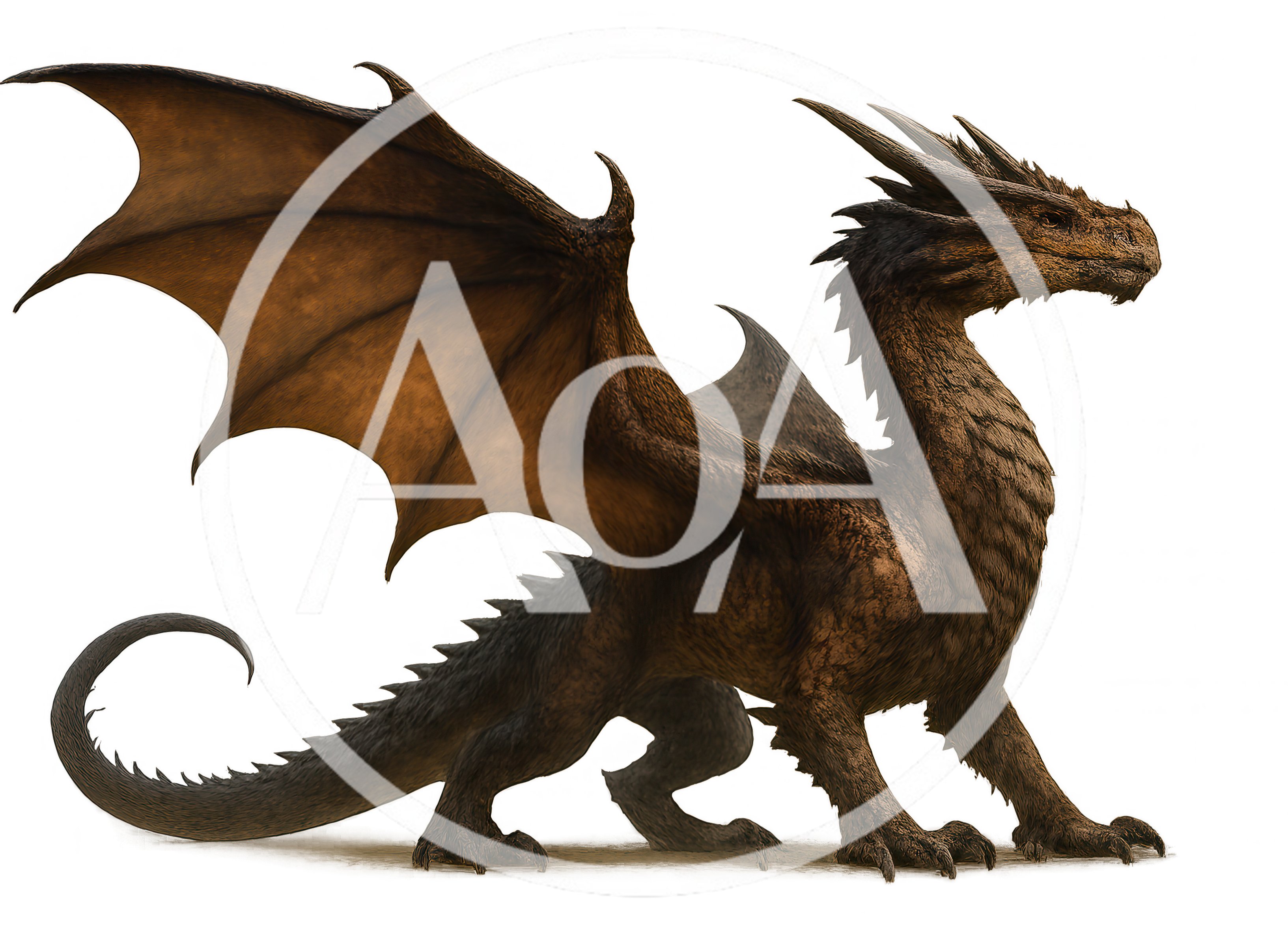 Brown Fantasy Dragon Standing With Spread Wings