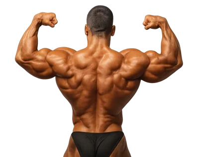 Muscular Bodybuilder Posing Back Double Biceps