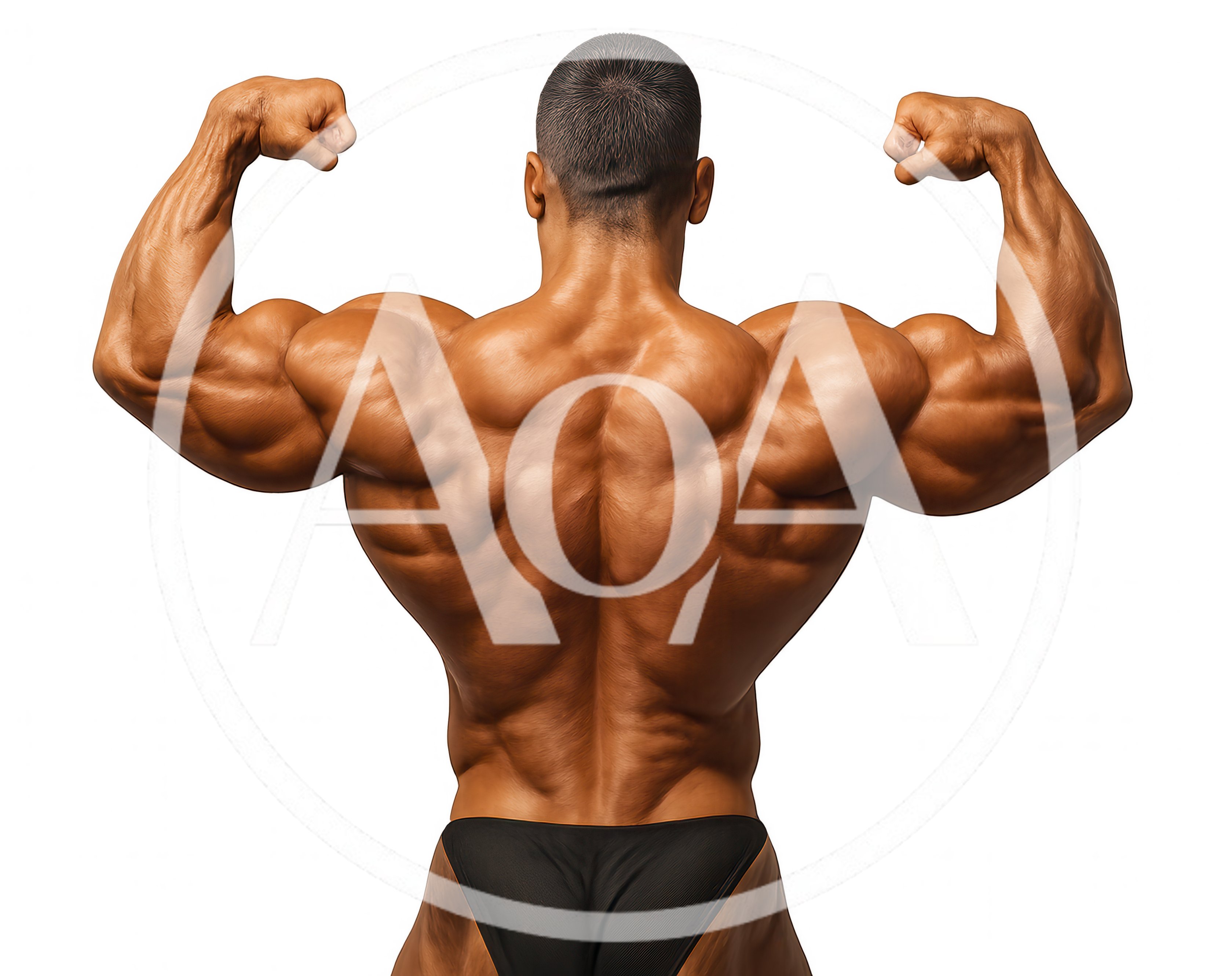 Muscular Bodybuilder Posing Back Double Biceps