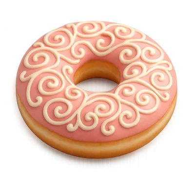 Single Pink Frosted Donut With White Swirl Icing