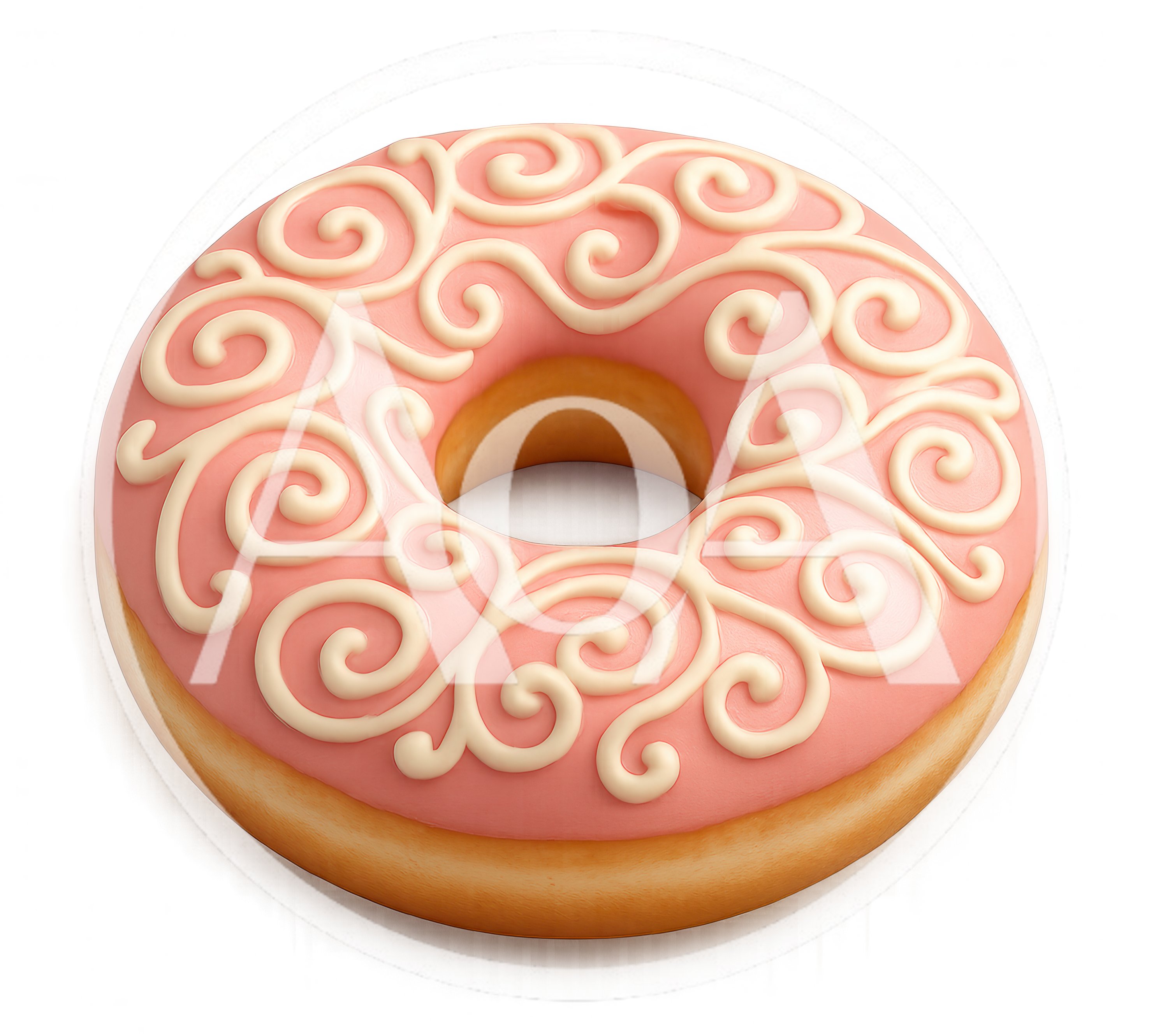 Single Pink Frosted Donut With White Swirl Icing