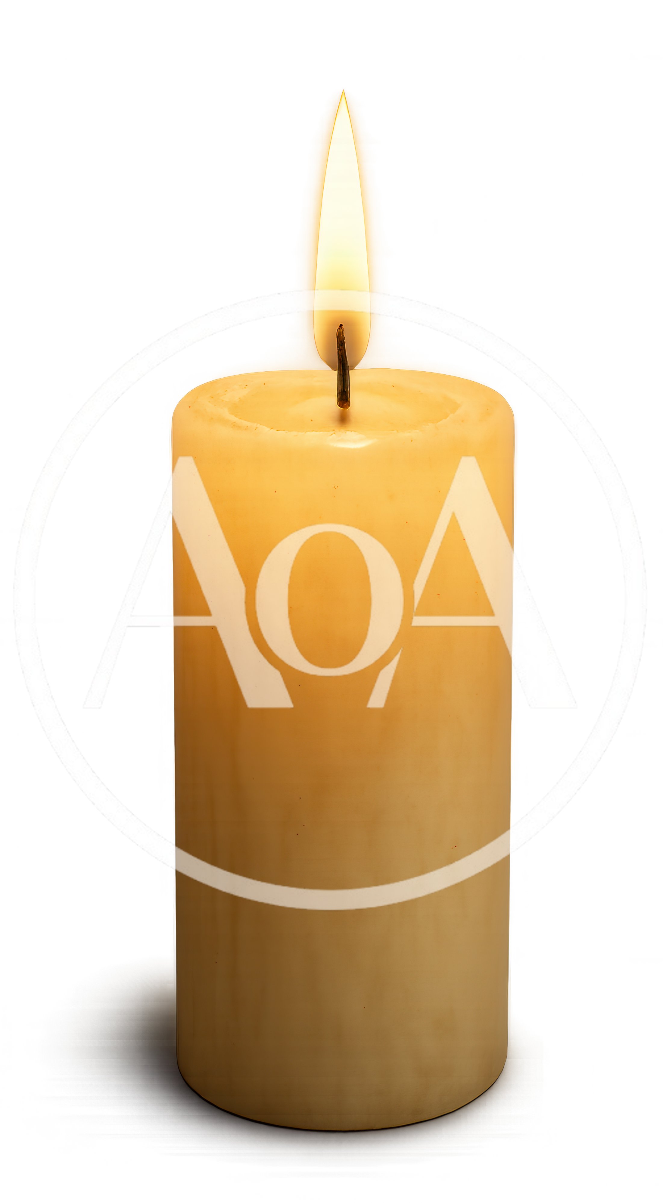 Lit Pillar Candle Isolated On White Background