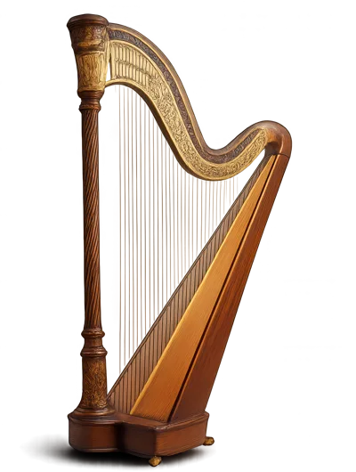 Elegant Wooden Concert Harp Isolated On White Background