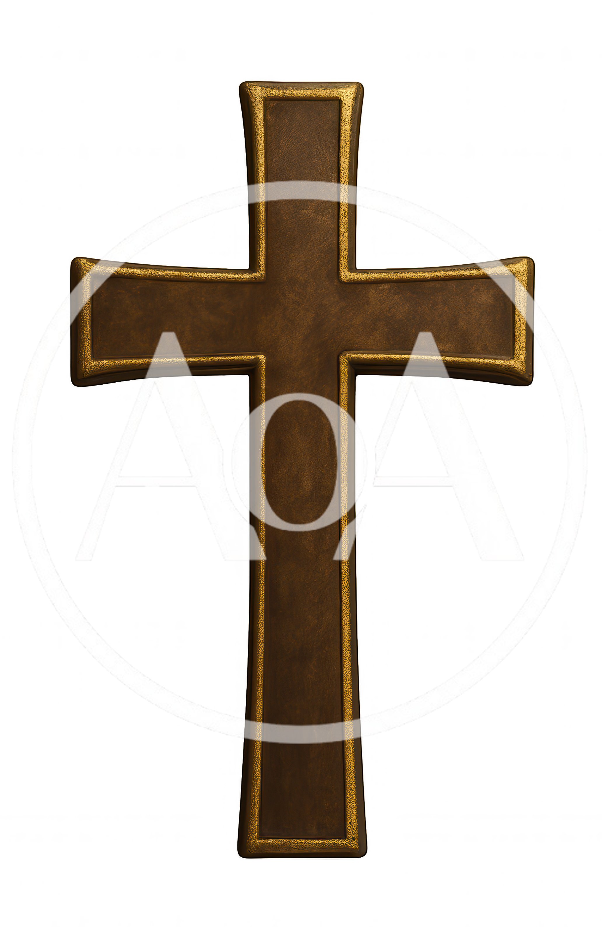 Ornate Bronze Christian Cross Isolated On White Background
