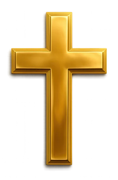 Golden Christian Cross Isolated On White Background