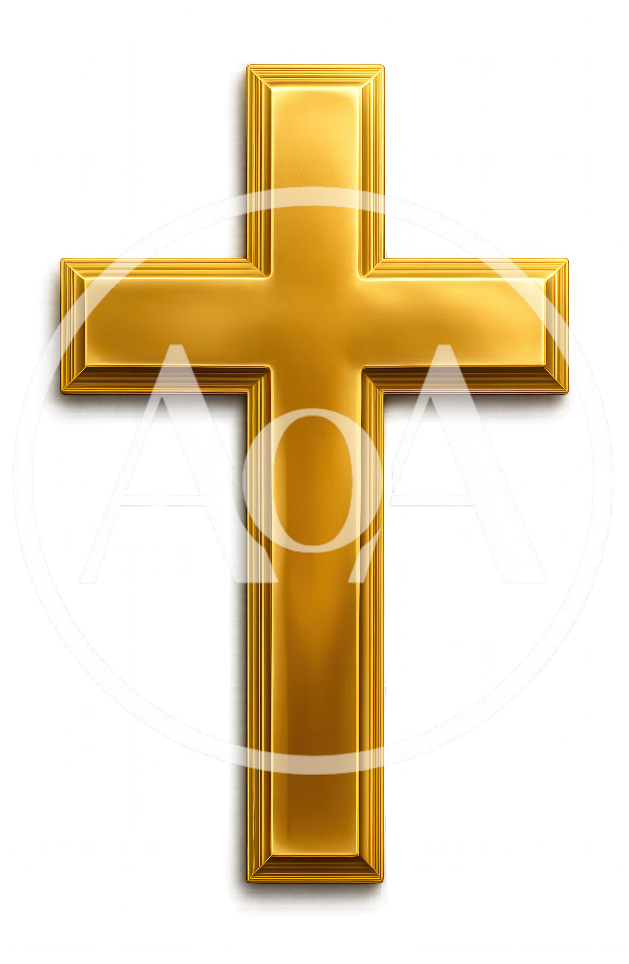 Golden Christian Cross Isolated On White Background