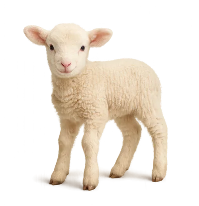 Adorable White Lamb Standing On White Background