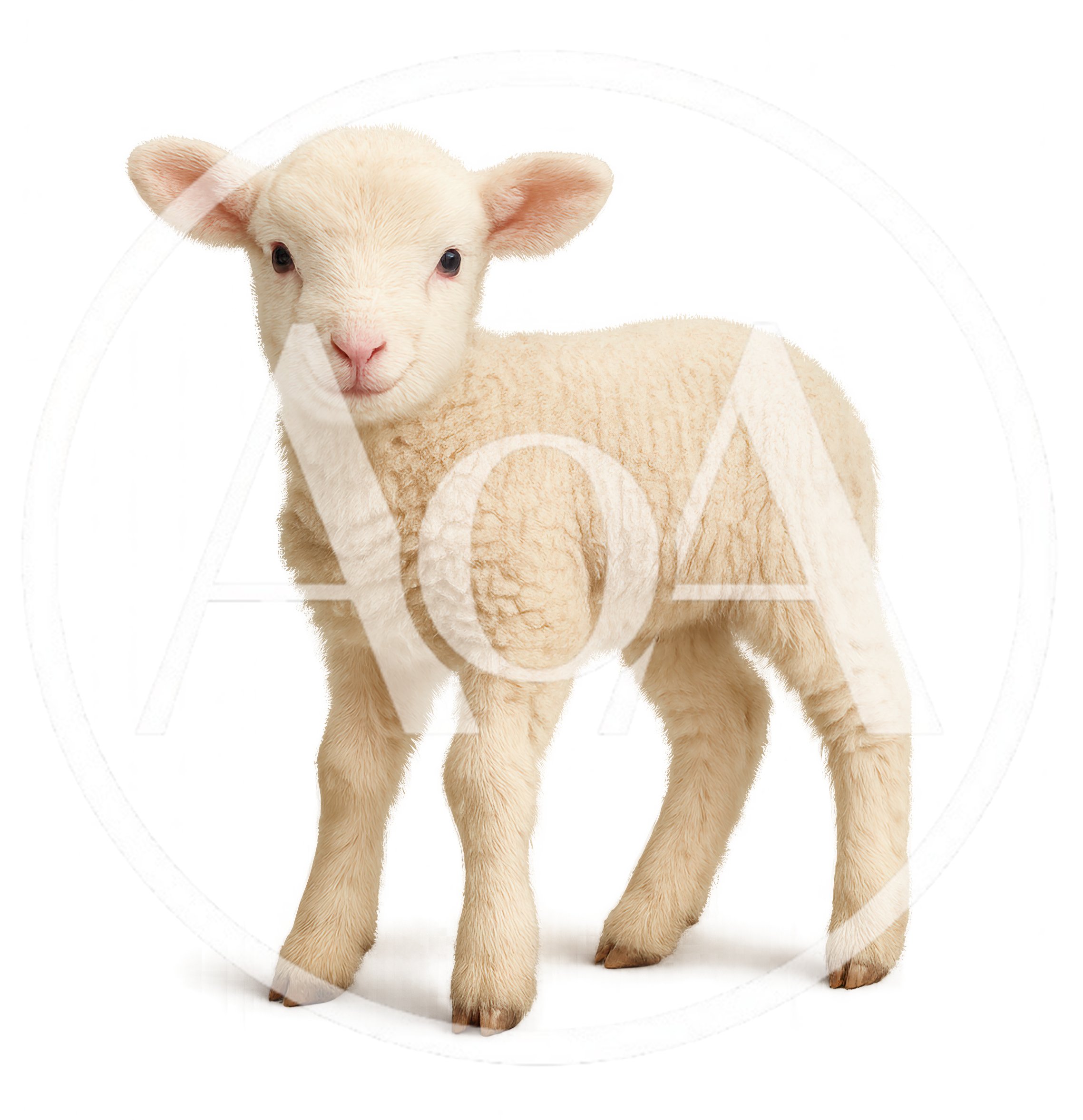 Adorable White Lamb Standing On White Background