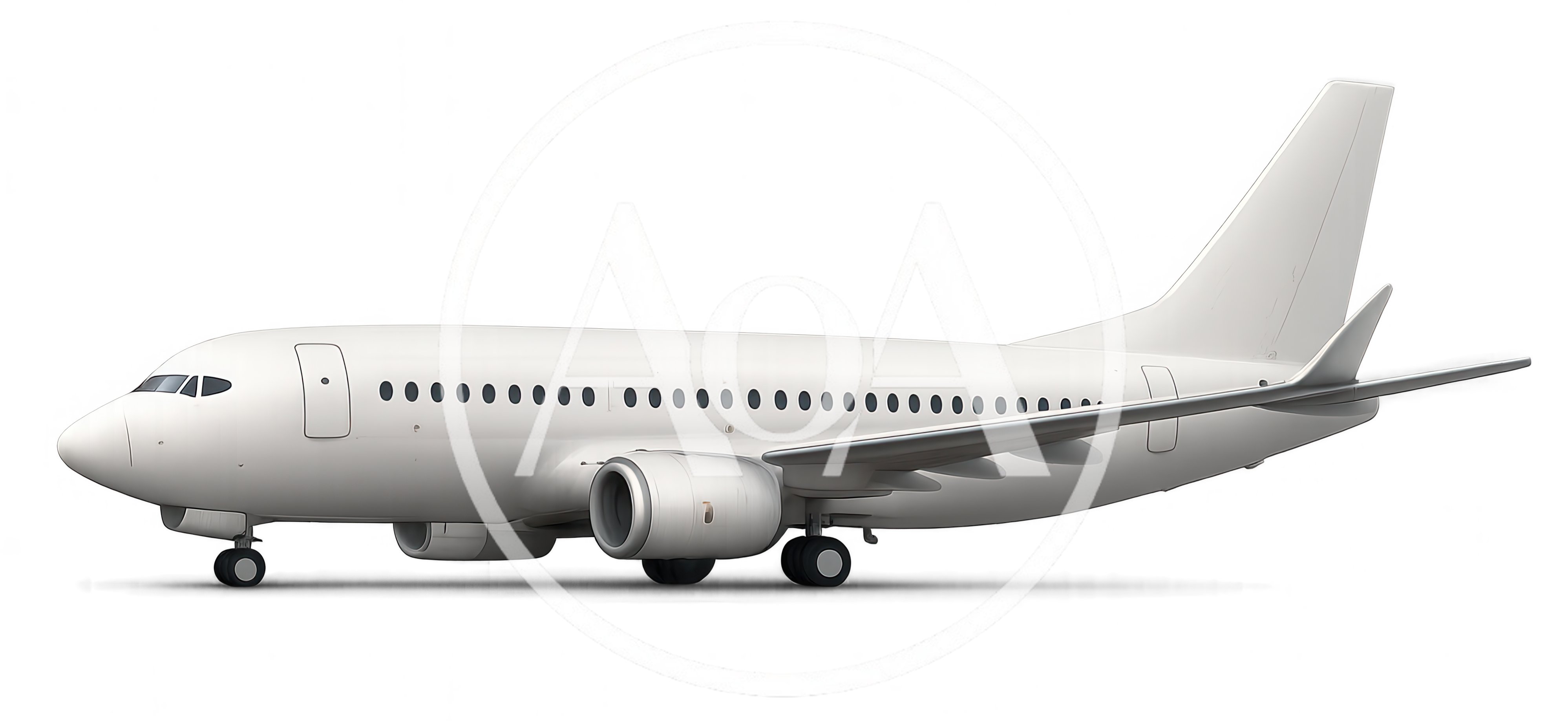 White Commercial Passenger Airplane Isolated On White Background