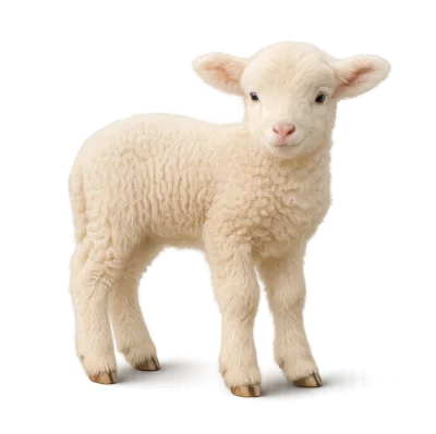 Adorable Fluffy White Lamb Standing Isolated