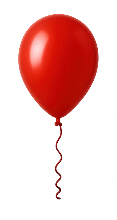 Single Red Balloon Floating Against White Background