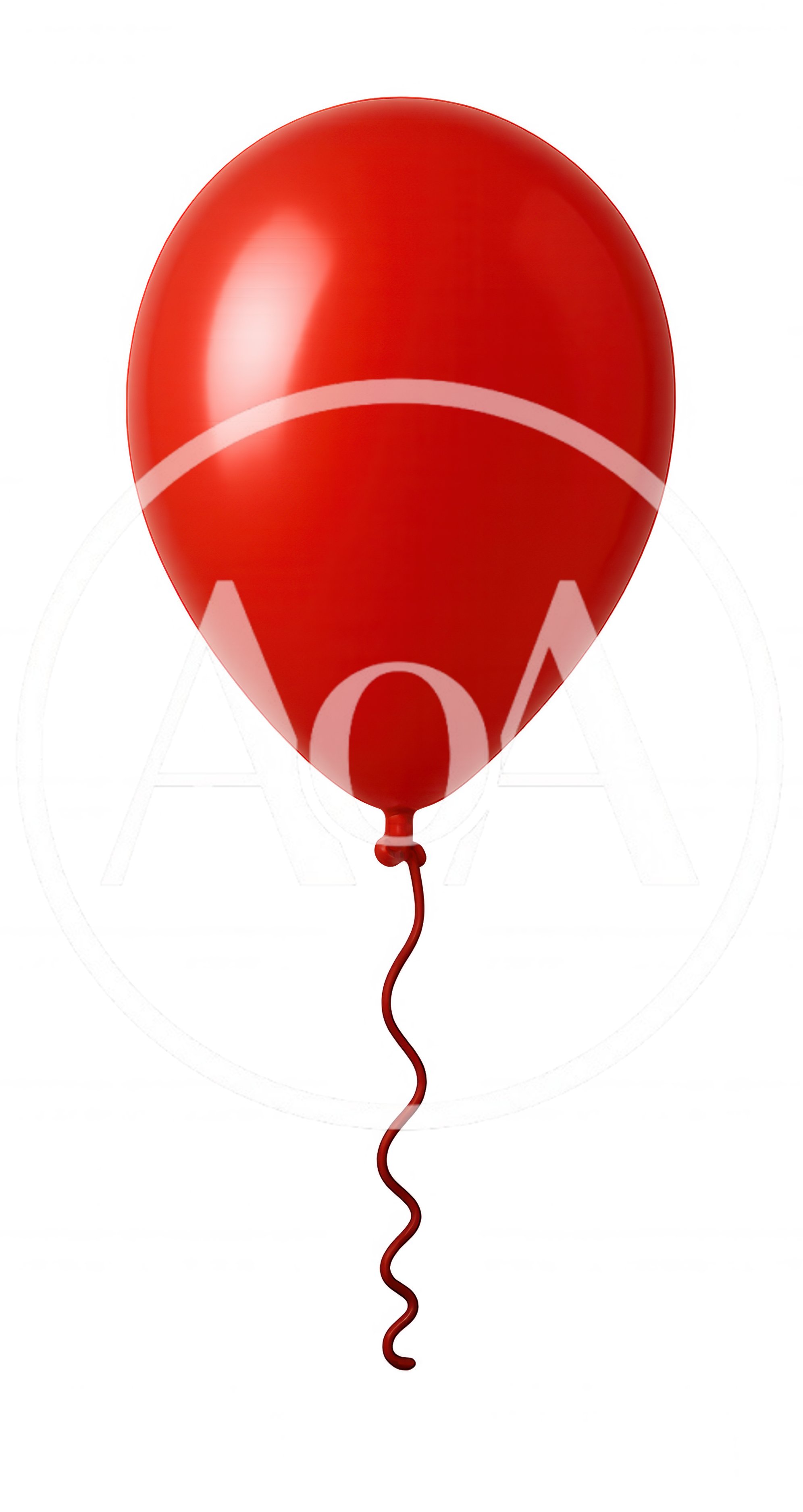 Single Red Balloon Floating Against White Background