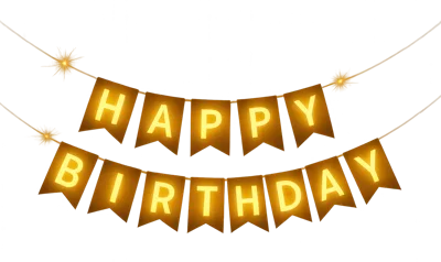 Glowing Happy Birthday Banner Hanging On Dark Background