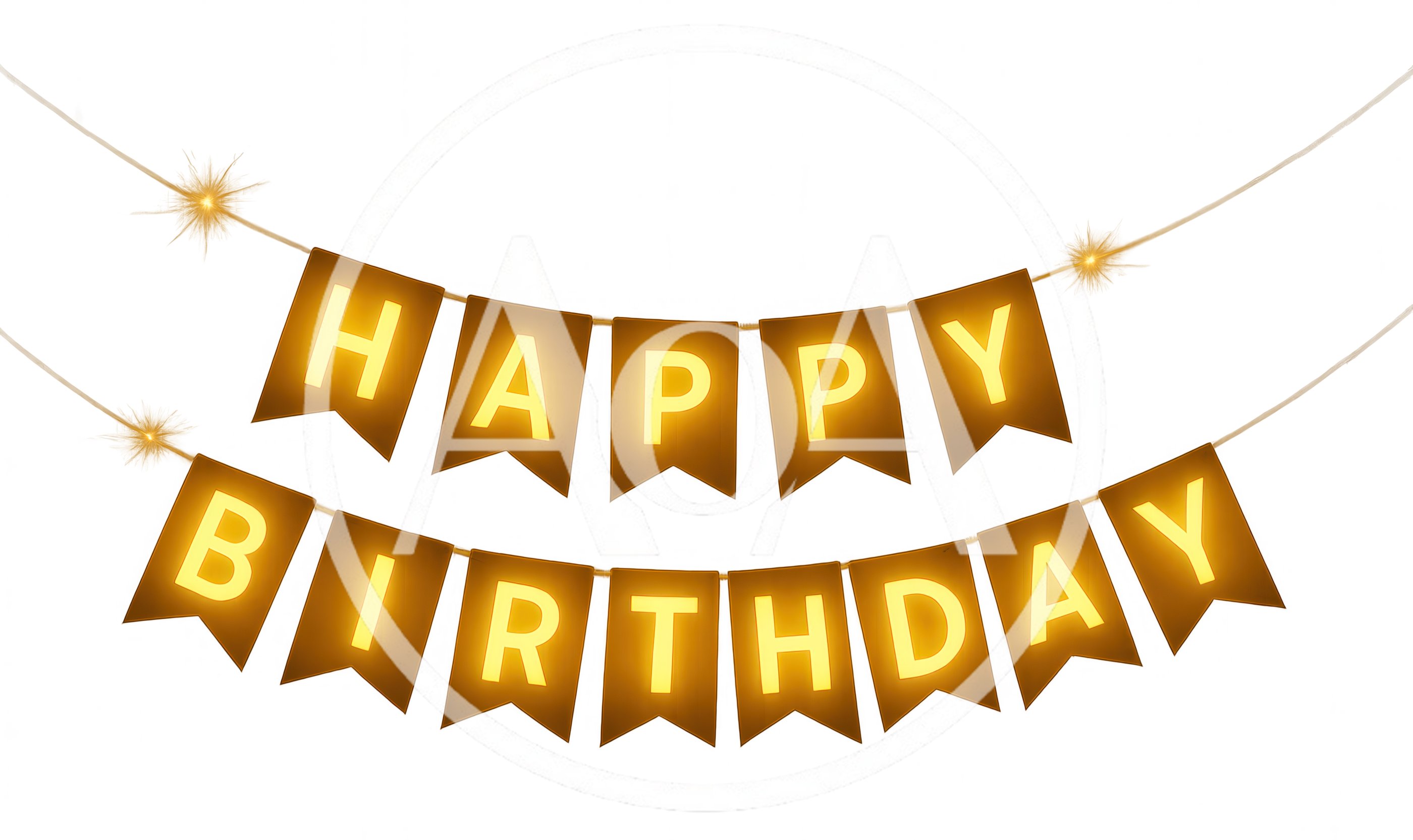 Glowing Happy Birthday Banner Hanging On Dark Background