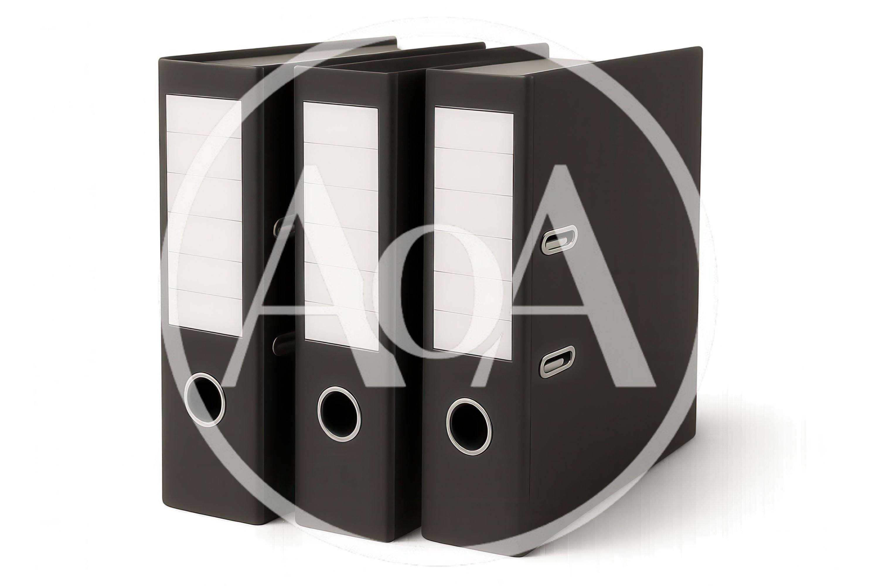 Three Black Office Ring Binders Standing Upright